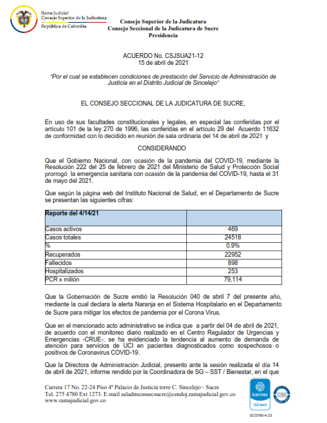 ACUERDO No. CSJSUA21-12 (15-04-2021)